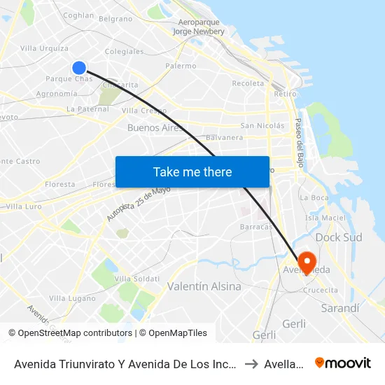 Avenida Triunvirato Y Avenida De Los Incas (108 - 176) to Avellaneda map