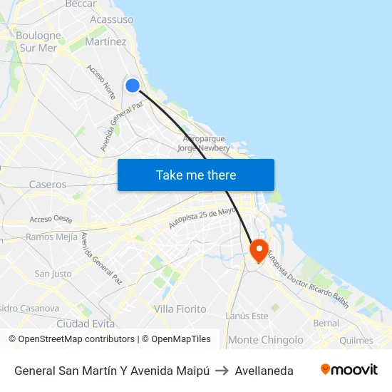 General San Martín Y Avenida Maipú to Avellaneda map