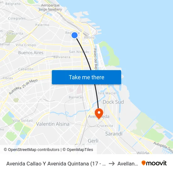 Avenida Callao Y Avenida Quintana (17 - 110 - 124) to Avellaneda map