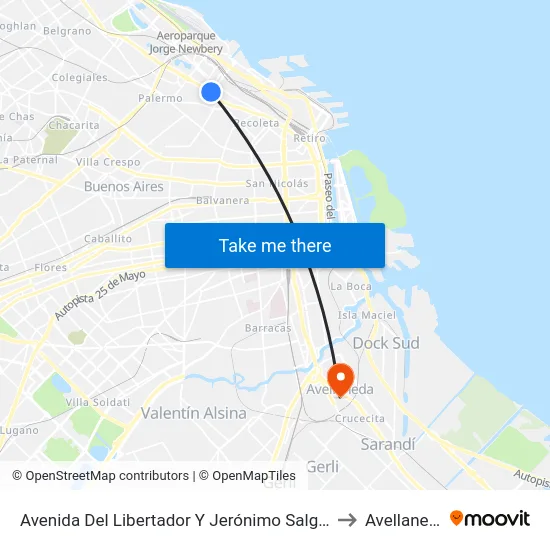Avenida Del Libertador Y Jerónimo Salguero to Avellaneda map