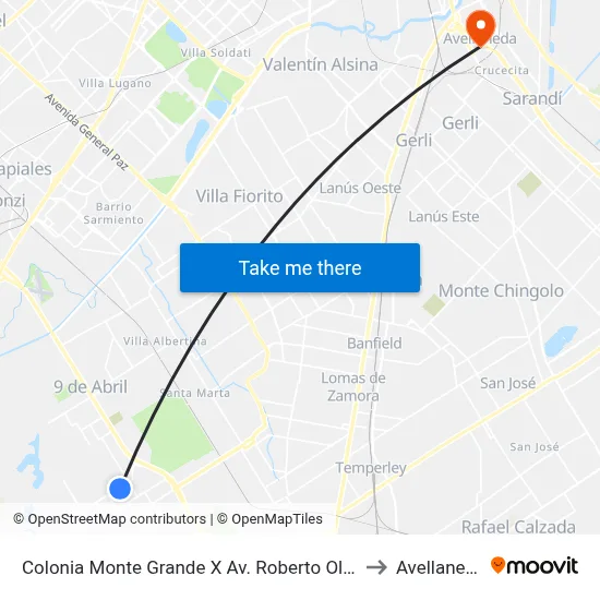 Colonia Monte Grande X Av. Roberto Oliver to Avellaneda map