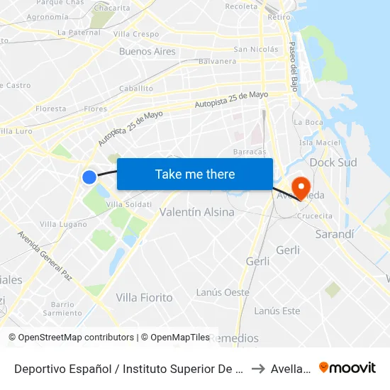 Deportivo Español / Instituto Superior De Seguridad Pública to Avellaneda map