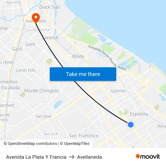 Avenida La Plata Y Francia to Avellaneda map