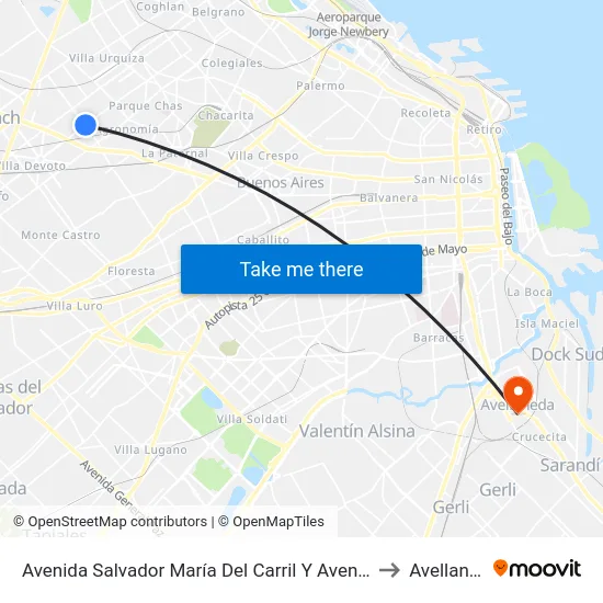 Avenida Salvador María Del Carril Y Avenida Nazca to Avellaneda map