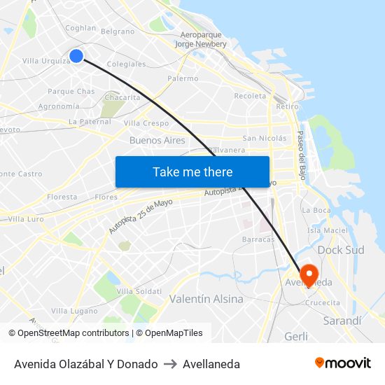 Avenida Olazábal Y Donado to Avellaneda map