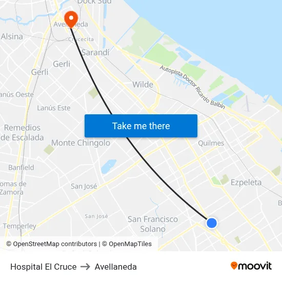 Hospital El Cruce to Avellaneda map
