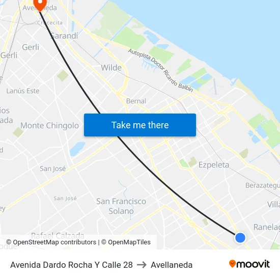 Avenida Dardo Rocha Y Calle 28 to Avellaneda map