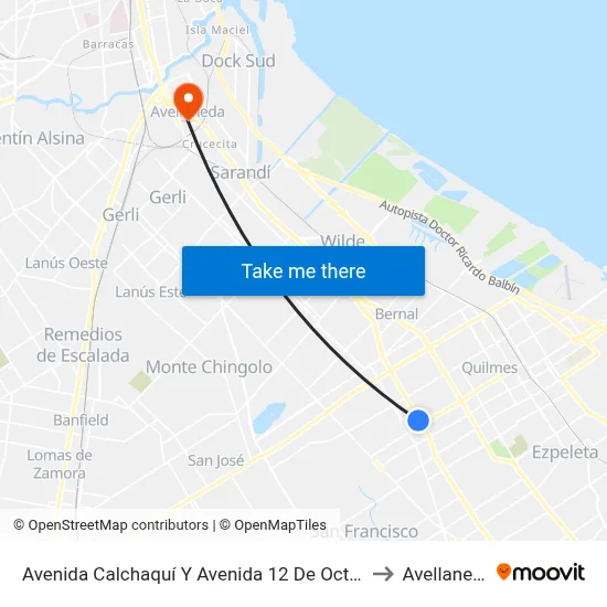 Avenida Calchaquí Y Avenida 12 De Octubre to Avellaneda map