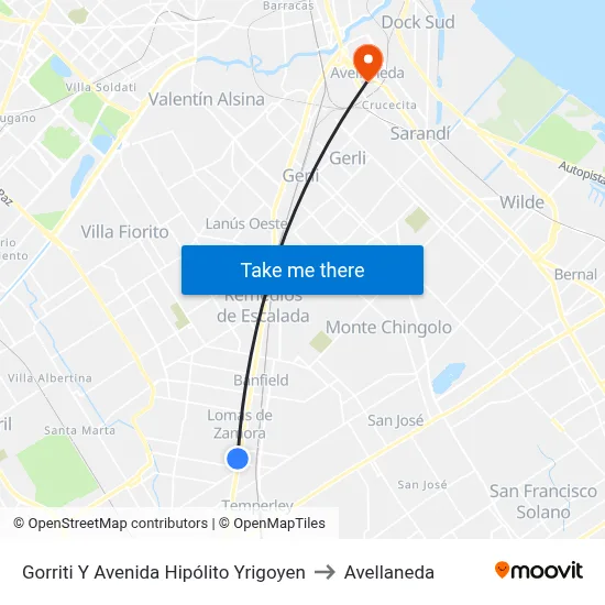 Gorriti Y Avenida Hipólito Yrigoyen to Avellaneda map
