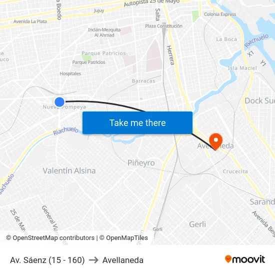 Av. Sáenz (15 - 160) to Avellaneda map