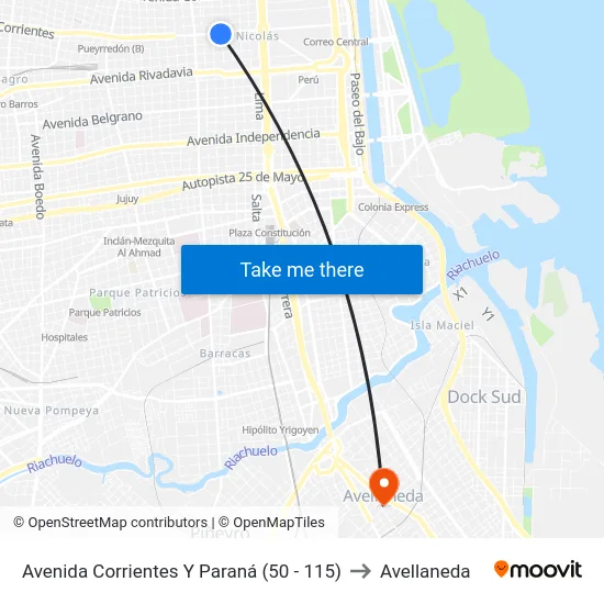 Avenida Corrientes Y Paraná (50 - 115) to Avellaneda map