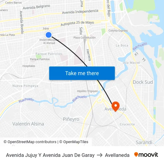 Avenida Jujuy Y Avenida Juan De Garay to Avellaneda map
