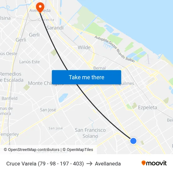 Cruce Varela (79 - 98 - 197 - 403) to Avellaneda map