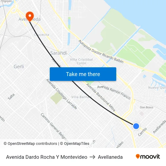 Avenida Dardo Rocha Y Montevideo to Avellaneda map