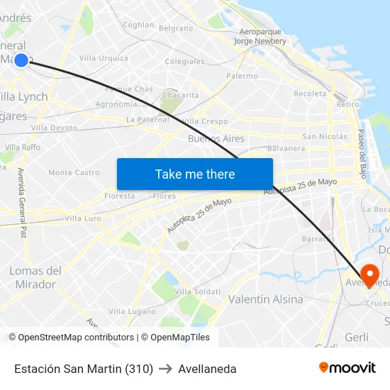 Estación San Martin (310) to Avellaneda map