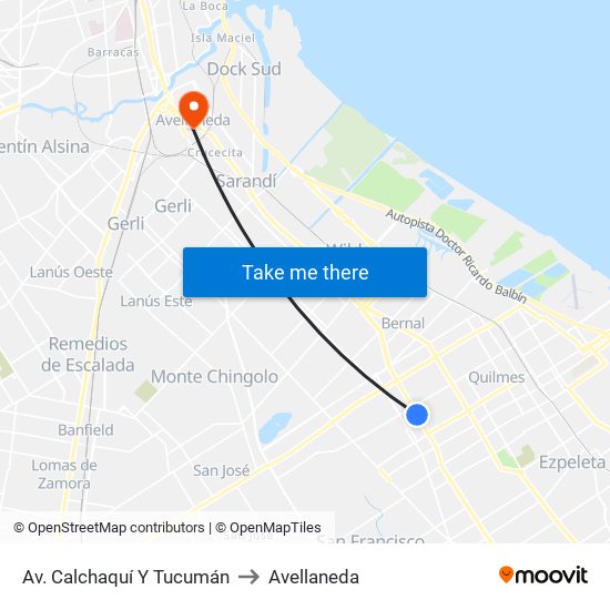 Av. Calchaquí Y Tucumán to Avellaneda map