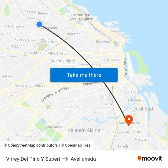 Virrey Del Pino Y Superi to Avellaneda map