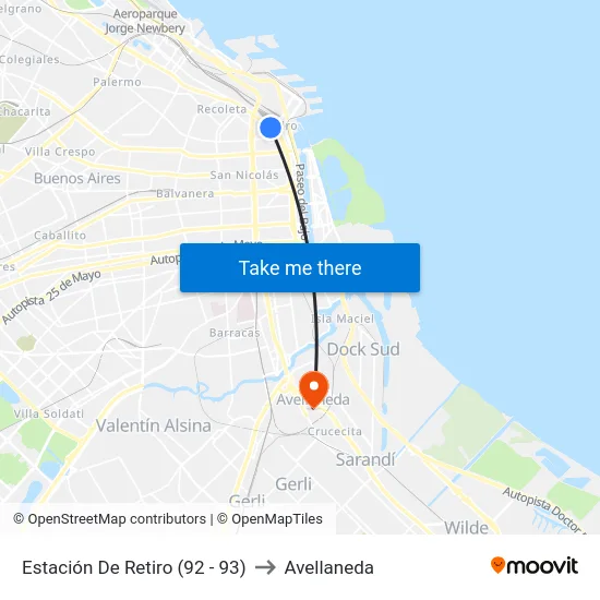 Estación De Retiro (92 - 93) to Avellaneda map