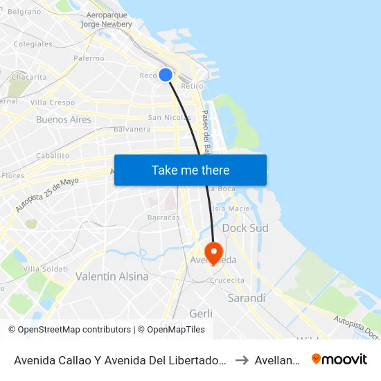 Avenida Callao Y Avenida Del Libertador (110) to Avellaneda map