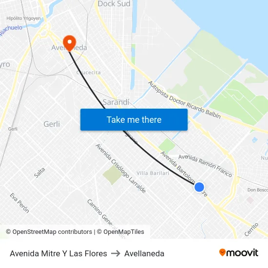Avenida Mitre Y Las Flores to Avellaneda map