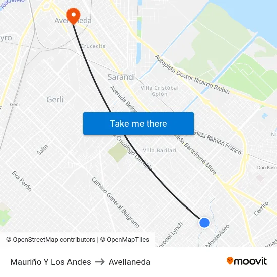 Mauriño Y Los Andes to Avellaneda map