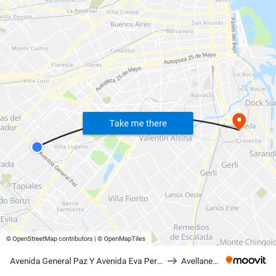Avenida General Paz Y Avenida Eva Perón to Avellaneda map