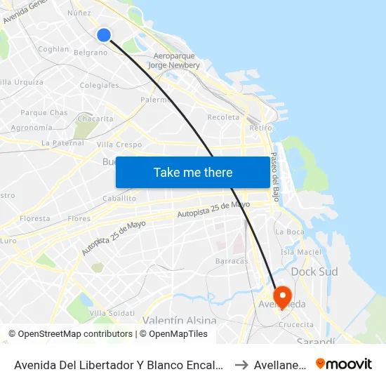 Avenida Del Libertador Y Blanco Encalada to Avellaneda map