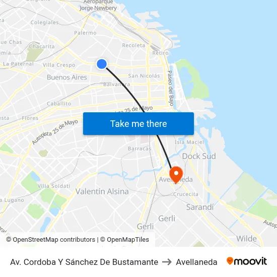 Av. Cordoba Y Sánchez De Bustamante to Avellaneda map