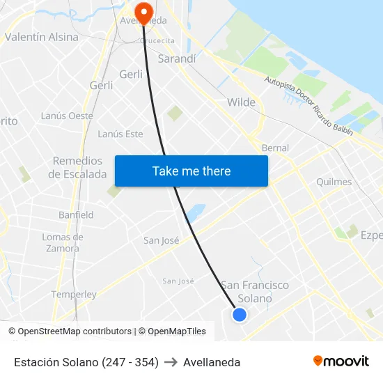 Estación Solano (247 - 354) to Avellaneda map