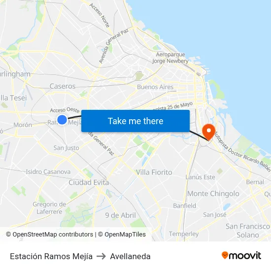 Estación Ramos Mejía to Avellaneda map