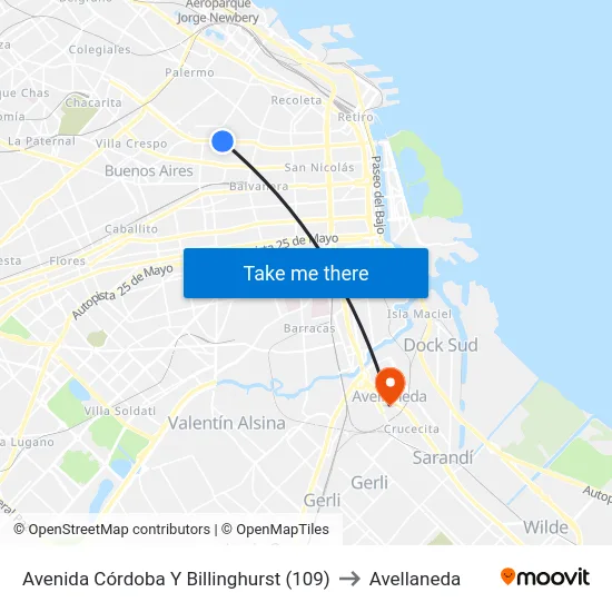 Avenida Córdoba Y Billinghurst (109) to Avellaneda map