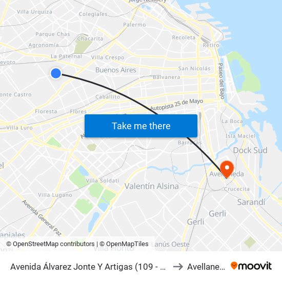 Avenida Álvarez Jonte Y Artigas (109 - 135) to Avellaneda map