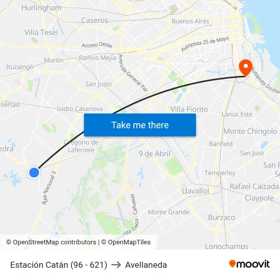 Estación Catán (96 - 621) to Avellaneda map