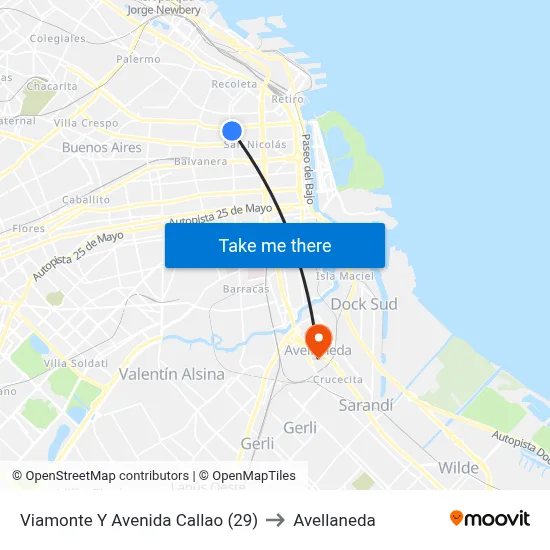 Viamonte Y Avenida Callao (29) to Avellaneda map