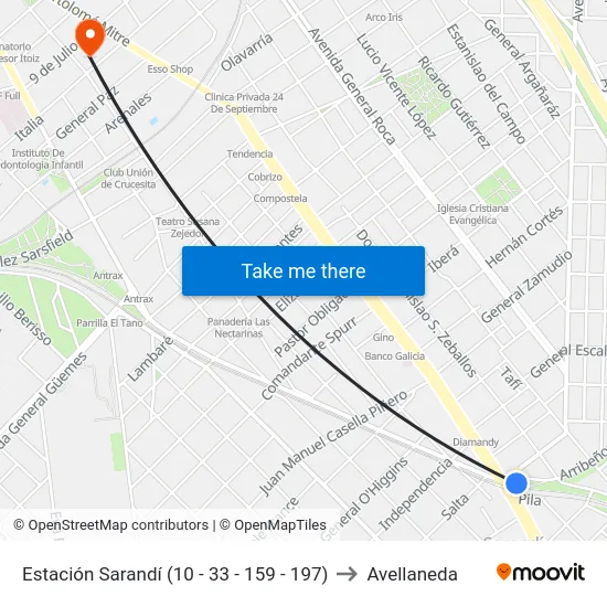 Estación Sarandí (10 - 33 - 159 - 197) to Avellaneda map