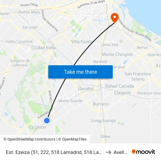 Estación Ezeiza (51, 222, 518 Lamadrid, 518 La Porteña, 518 Spegazzini) to Avellaneda map
