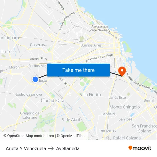 Arieta Y Venezuela to Avellaneda map