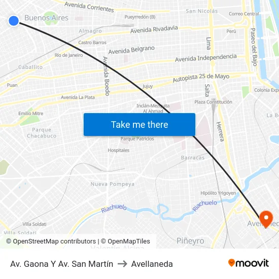 Av. Gaona Y Av. San Martín to Avellaneda map