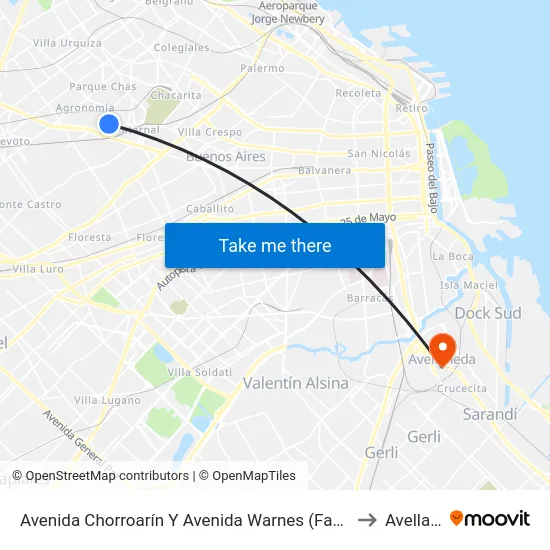 Avenida Chorroarín Y Avenida Warnes (Facultad De Agronomía) to Avellaneda map