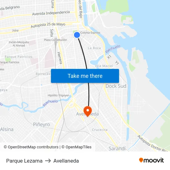 Parque Lezama to Avellaneda map