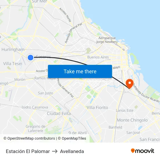 Estación El Palomar to Avellaneda map