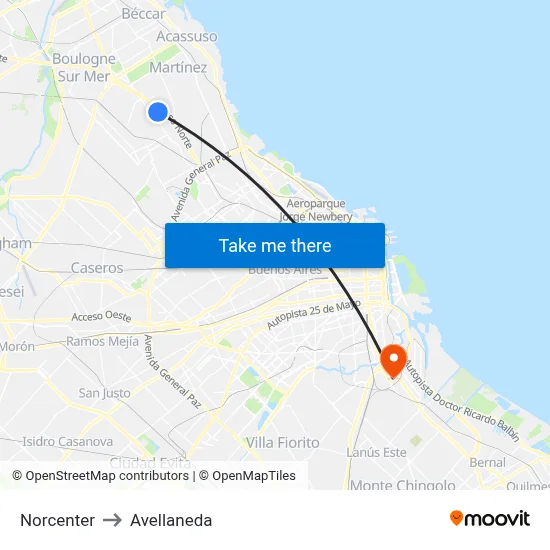 Norcenter to Avellaneda map