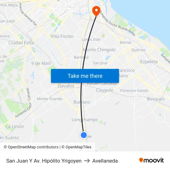 San Juan Y Av. Hipólito Yrigoyen to Avellaneda map