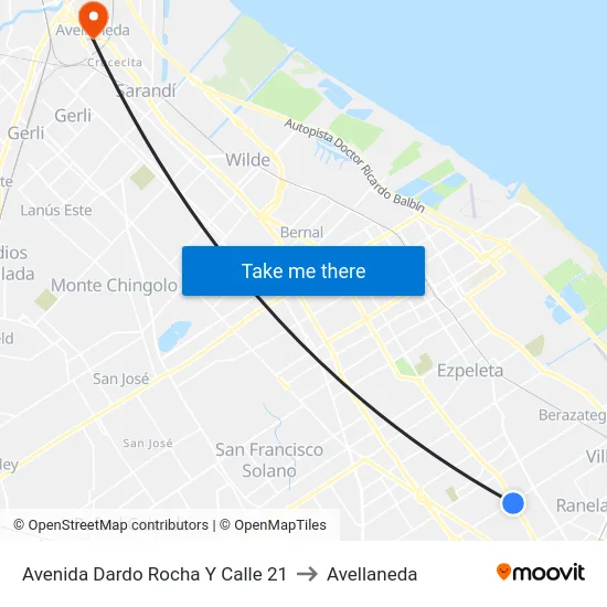 Avenida Dardo Rocha Y Calle 21 to Avellaneda map