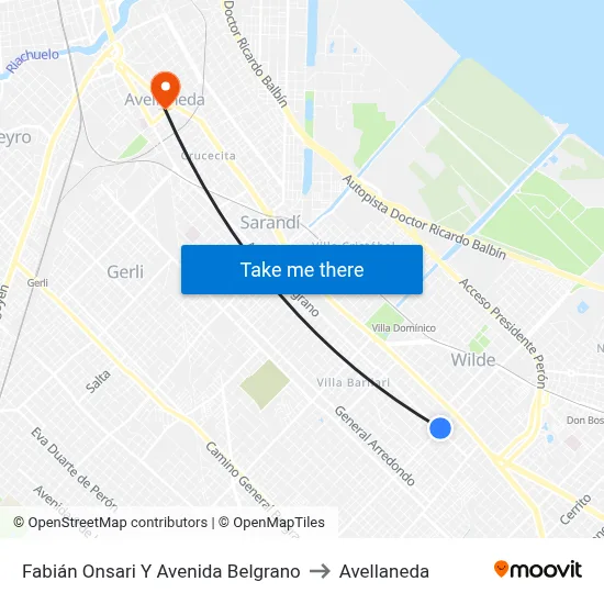 Fabián Onsari Y Avenida Belgrano to Avellaneda map