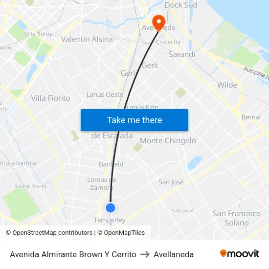 Avenida Almirante Brown Y Cerrito to Avellaneda map