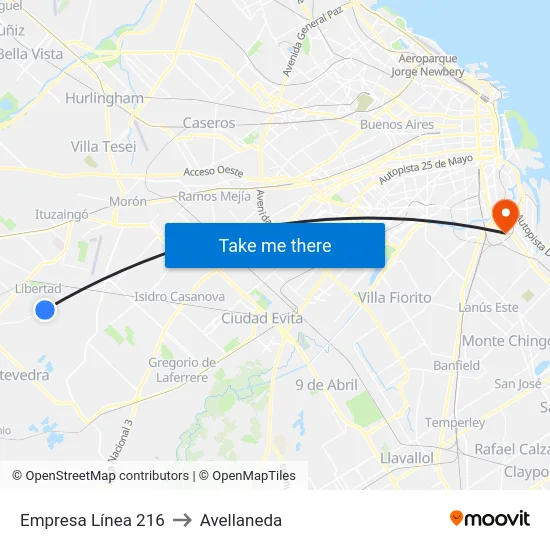 Empresa Línea 216 to Avellaneda map