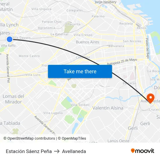 Estación Sáenz Peña to Avellaneda map