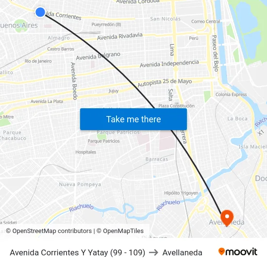 Avenida Corrientes Y Yatay (109) to Avellaneda map