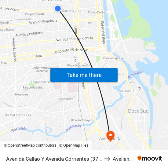 Avenida Callao Y Avenida Corrientes (37 - 124) to Avellaneda map